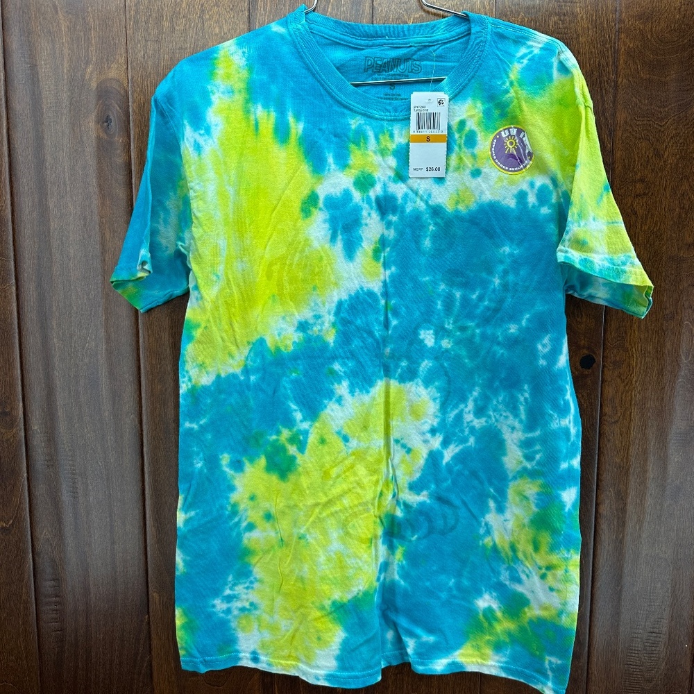 Peanuts Mens Aqua Tye Dye UV Ink Snoopy Graphic